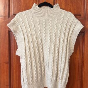 cupcakes & cashmere Cream Cashmere Cable Knit Sleeveless Turtleneck Sweater Vest